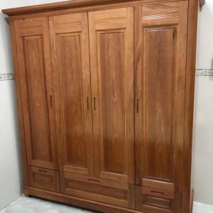 Tủ áo gỗ xoan đào Lào 4 cánh sơn kỹ