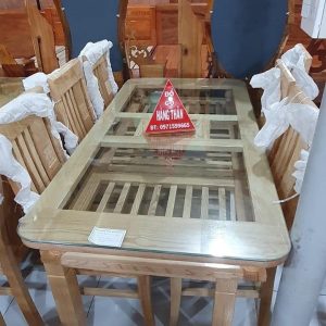 Bàn ăn gỗ sồi 6 ghê 2 tầng