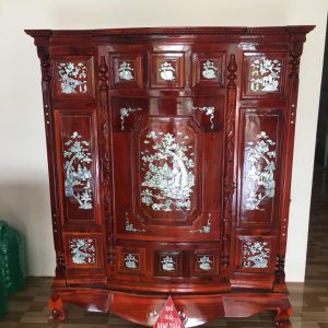 tủ thờ tràm 4 chân khảm trai