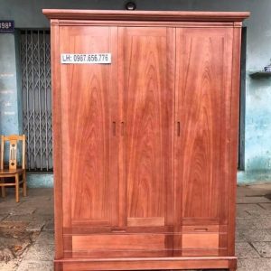 tủ áo gỗ xoan đào Lào 3 cánh nguyên tấm