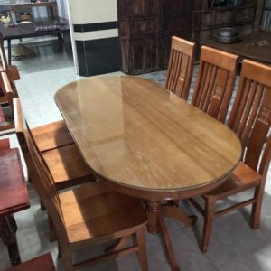bàn ăn gỗ sồi ô van 6 ghê mặt liên