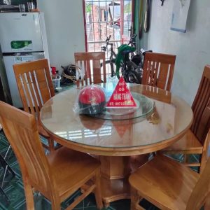 Bàn tròn gỗ sồi nga 6 ghế bán kính 1m2