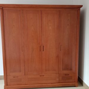 tủ áo gỗ xoan đào Lào 4 cánh nguyên tấm