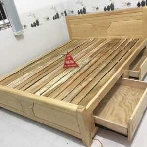 Giường gỗ sồi nga ngăn kéo 1m6