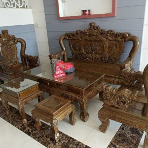 sofa gỗ mun đuôi công nghê phượng