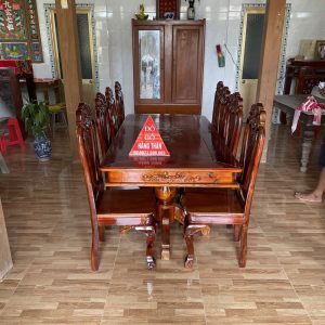 bàn ăn tràm mặt thao lao 8 ghế